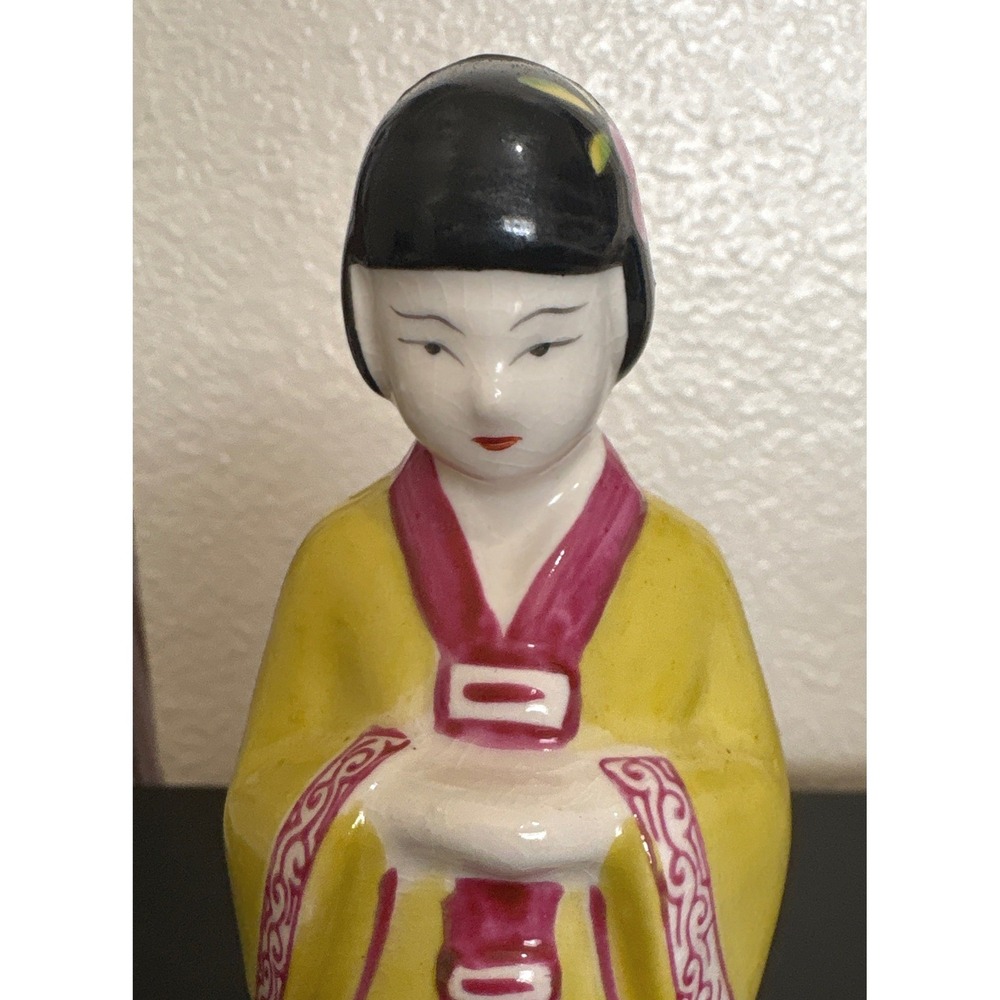 VTG Moriyama Occupied Japan Porcelain Woman Figurine Yellow Kimono 7.5"